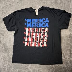 Merica Shirt Mens Extra Large Gildan Patriotic Murica USA Red White Blue Black